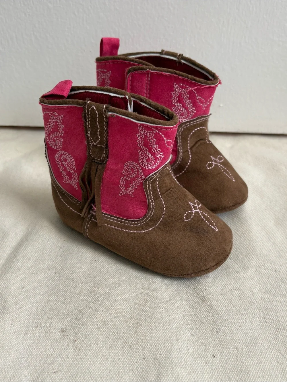 Rising Star Girls Western Cowgirl Bootie Boots Fringe Brown Pink 9-12 Months